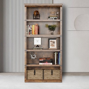 Bookshelf, farmhouse style bookshelf with open storage cabinet, 5-layer floor-to-ceiling high bookcase suitable for home office living room bedroom - 1 of 4