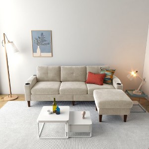 Convertible L-Shaped Combo Sofa with Storage Cabinet Footstool, Small Space 3-Seat Combo Sofa - 1 of 4
