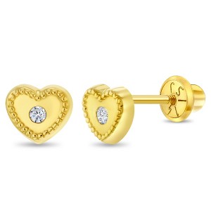 Girls' Bezel Set Heart Clear Screw Back 14k Gold Earrings - In Season Jewelry - 1 of 3