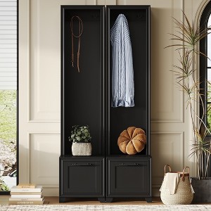 CAVINAS Hall Tree with 4 Hooks Modern Coat Rack with Storage Bench and 2 Drawers for Entryway - 1 of 4