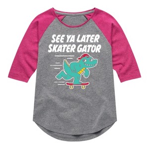 Girls' - Instant Message - Skateboarding Shirt Tail Raglan Graphic T-shirt - 1 of 4