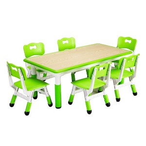 Kids Table and Chairs Set, Height Adjustable Desk with 6 Seats for Ages 2-10,Arts & Crafts Table,Graffiti Desktop, Non-Slip Legs - 1 of 4