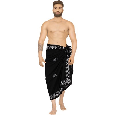 LA LEELA Men's Beach Swimwear Cover Up Casual Embroidery Long Samoan Pareo Lava Lava Vacation Summer Sarongs Holidays Beachwear One Size Jet Black