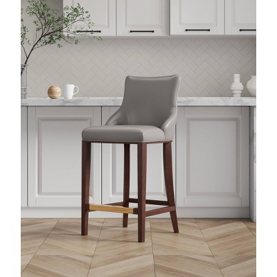Shubert Dark Taupe Leatherette Upholstered Barstool with Beech Wood Legs