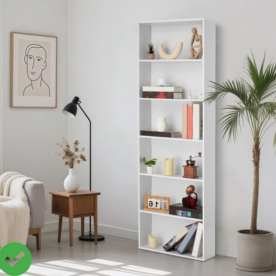 Industrial 6-Tier Wood Bookcase Industrial Rustic Bookshelf - Heavy Duty Tall Bookshelf