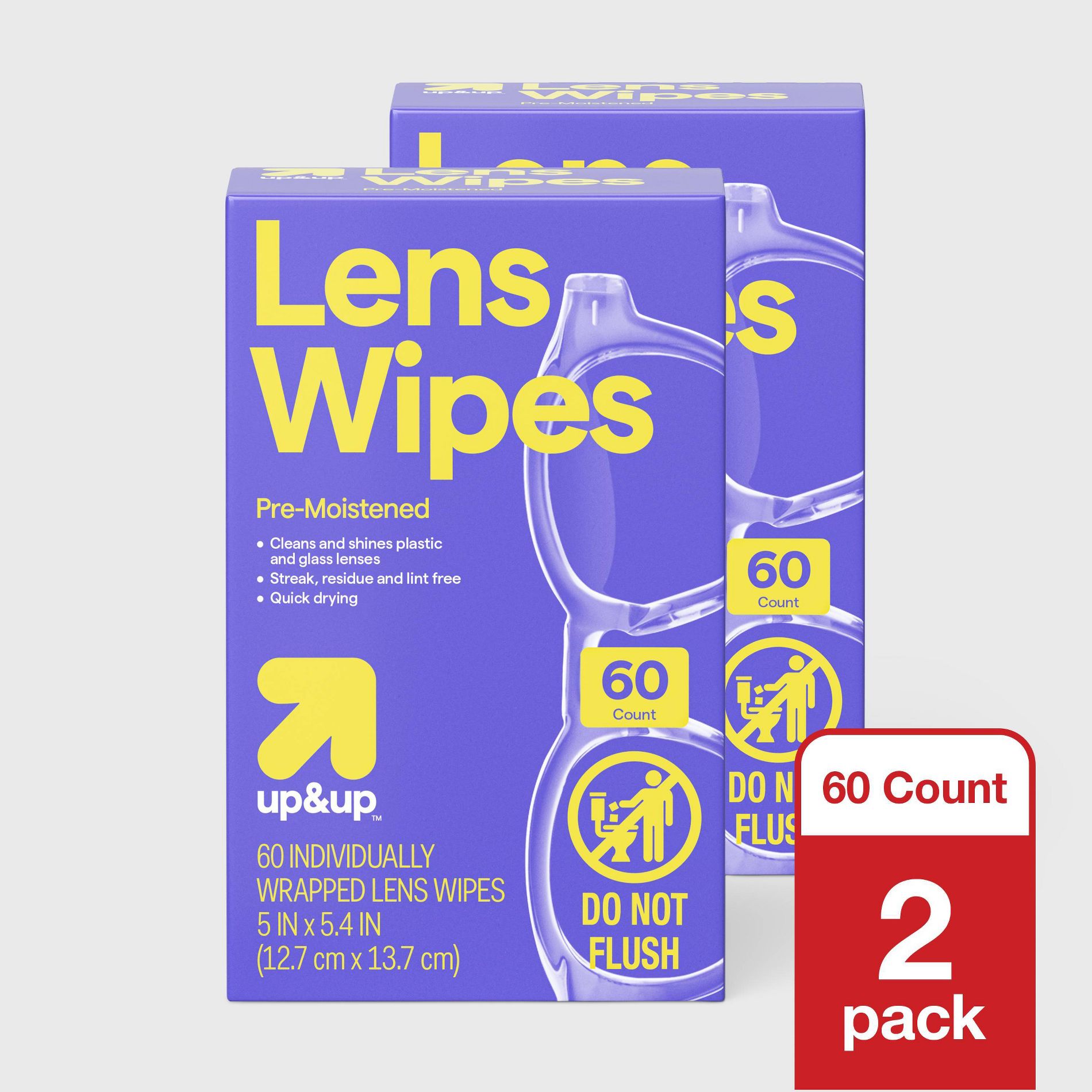 up&up™ 2 count 60 count Each Pre-Moistened Lens Wipes