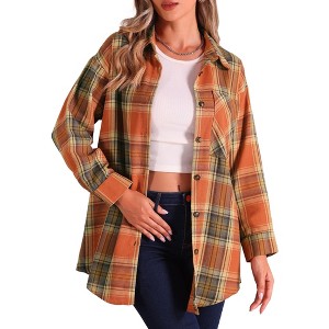INSPIRE CHIC Women's Vintage Plaid Flannel Long Sleeve Button Down Collar With Pocket Casual Shirts - 1 of 4
