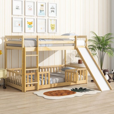 NicBex Twin over Twin Bunk Bed Pine Bed Frame Loft Bed with Door, Slide, Ladder and Full Length Guardrail, No Box Spring Required