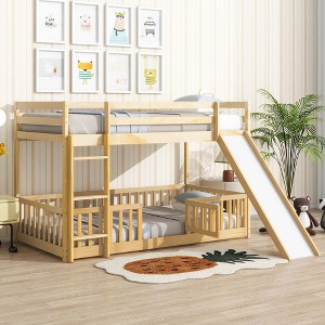 NicBex Twin over Twin Bunk Bed Pine Bed Frame Loft Bed with Door, Slide, Ladder and Full Length Guardrail, No Box Spring Required - 1 of 4