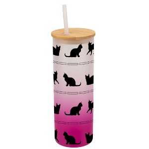 Elanze Designs Kitty Cat Lover Pet Animal Wrap-Around Design 25 Ounce Frosted Gradient Glass On-The-Go Coffee Travel Skinny Tumbler Mug Cup, Bamboo - 1 of 1
