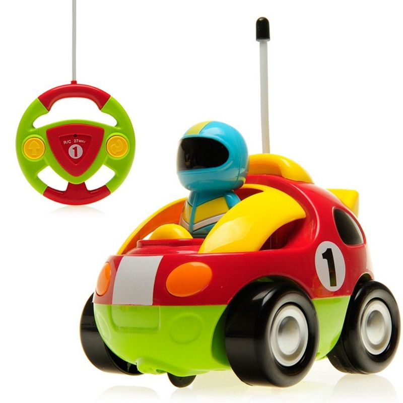 Insten Remote Control Cartoon Race Car with Music, Lights & Action Figure, RC Toys for Kids, 4" Red, 1 of 8