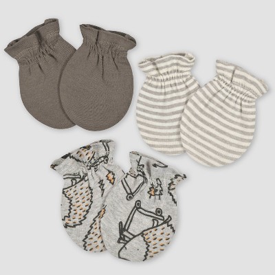 Image of Gerber Baby Boys' 3pk Hedgehog Mittens - Navy Blue/Gray