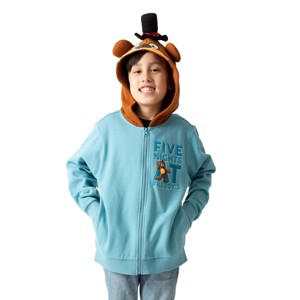 Five Nights At Freddy's Big Face Freddy Hood Long Sleeve Denim Heather Boy's Hooded Sweatshirt - 1 of 4