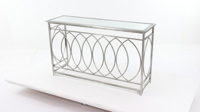 Silver Metal and Glass Geometric Console Table