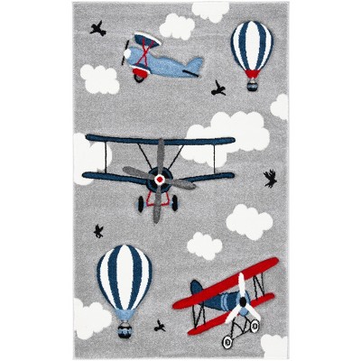 Playful Etchings Hand-Knotted Gray Square Kids Rug