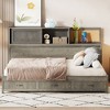 TIRAMISUBEST Full Size Wooden Daybed with 3 Storage Drawers, Upper Soft Board, shelf, and a set of Sockets and USB Ports - 2 of 4