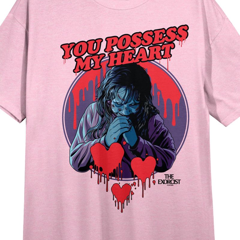 The Exorcist Valentines You Possess My Hear Crew Neck Short Sleeve Cradle Pink Women's Night Shirt, 2 of 3