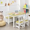 Costway 4 PCS Kids Wooden Activity Table & Chairs Set w/Storage Bench Study Desk Natural\Grey - 2 of 4