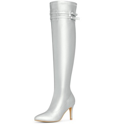 BLISSFUL STEP Pointed Toe Over the Knee High Zipper Stiletto High Heel Boots for Women