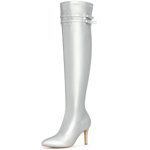 BLISSFUL STEP Pointed Toe Over the Knee High Zipper Stiletto High Heel Boots for Women - 1 of 4