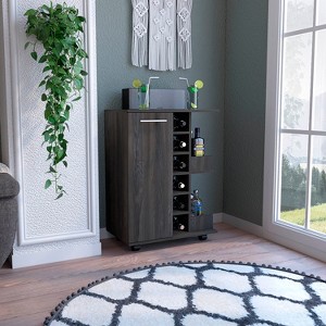 Vynxaria Espresso Bar Cart - Modern Style, Two External Shelves, Six Built-in Wine Rack, Locking Casters - 1 of 4