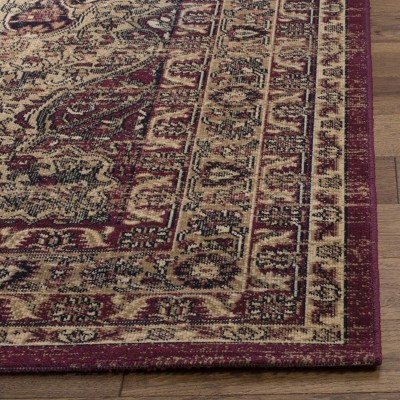 Lavar Kerman Red and Beige Floral Motif Area Rug