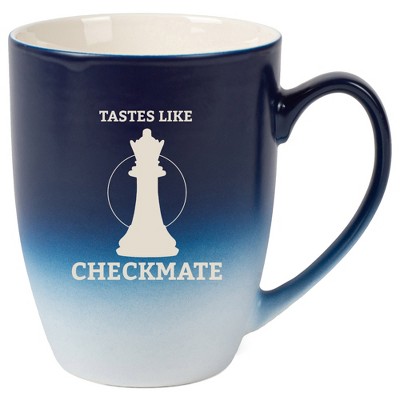 100 North Queen Chess Piece 10 Ounce Navy Blue and White Two Toned Ombre, Comfortably Fits Your Hands, Ceramic Tea Coffee Cup Mug, Tastes Like