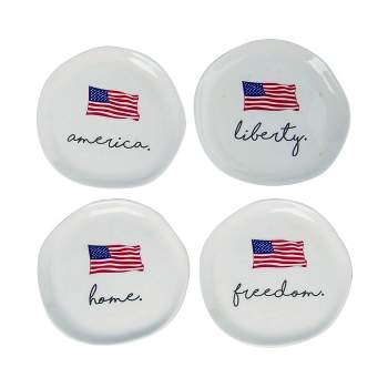 Transpac  American USA Flag Red White Blue Cermaic Sentiment Plate Set of 4, Dishwasher Safe, 5.5"