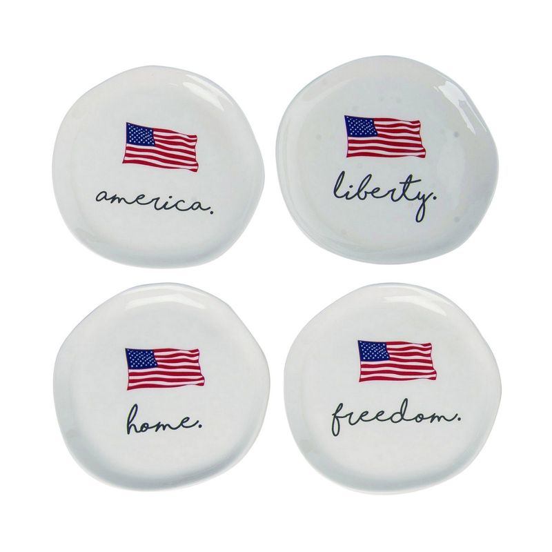 Transpac  American USA Flag Red White Blue Cermaic Sentiment Plate Set of 4, Dishwasher Safe, 5.5", 1 of 6