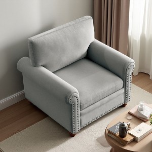 Fabric Living Room Chair with Solid Wood Legs, Thick Cushions and Nailhead Accents - 1 of 4