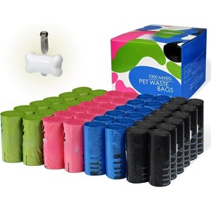 Multicolor Dog Poop Bags with Dispenser & Leash Clip,Scented Waste Bag Refill Roll, Mixed Colors - 1 of 4