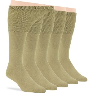 Men Diabetic Non-Binding Cotton Socks - Mid Calf - Patterned Solid 5 Pack Large/XL - Black, Brown, Dark Grey, Khaki | 7BIGSTARS KINGDOM - 1 of 4
