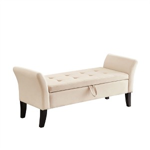 XINGHANZHENXUAN Velvet Storage Bed Bench, Tufted Ottoman with Wooden Legs, Multipurpose Seat for Bedroom & Living Room - 1 of 4