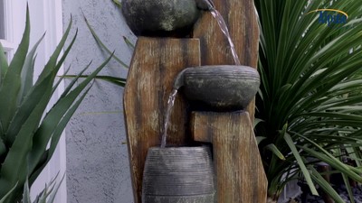 40" Gray Cascading Rustic Bowls Fountain with LED Lights
