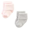 Hudson Baby Infant Girls Cotton Rich Newborn and Terry Socks, Pink Gray Stripe - 3 of 4