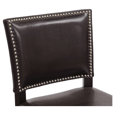 Set of 2 Dark Brown Faux Leather Bar Stools with Nail Head Trim