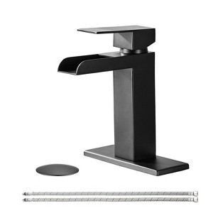 PAGED Waterfal Bathroom Faucets Single Handle Bathroom Sink Faucet Modern Vanity Basin Faucet with Deck Plate & Overflow Pop Up Drain - 1 of 4