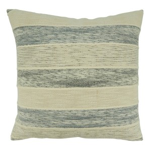 20"x20" Oversize Striped Design Square Throw Pillow Cover Blue - Saro Lifestyle: Cotton Fabric, Zippered, Machine Washable - 1 of 3