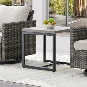 POCASSY Outdoor Metal Side Table, Powder Coated Steel Square Table Small End Table - 1 of 4