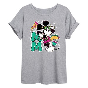 Women's - Disney - Mickey Mouse Sunglasses with Food Icons Oversized Graphic T-Shirt - 1 of 4