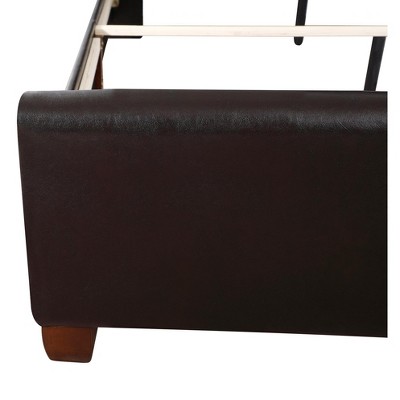 Regal King Size Dark Brown Faux Leather Upholstered Bed with Tufted Headboard