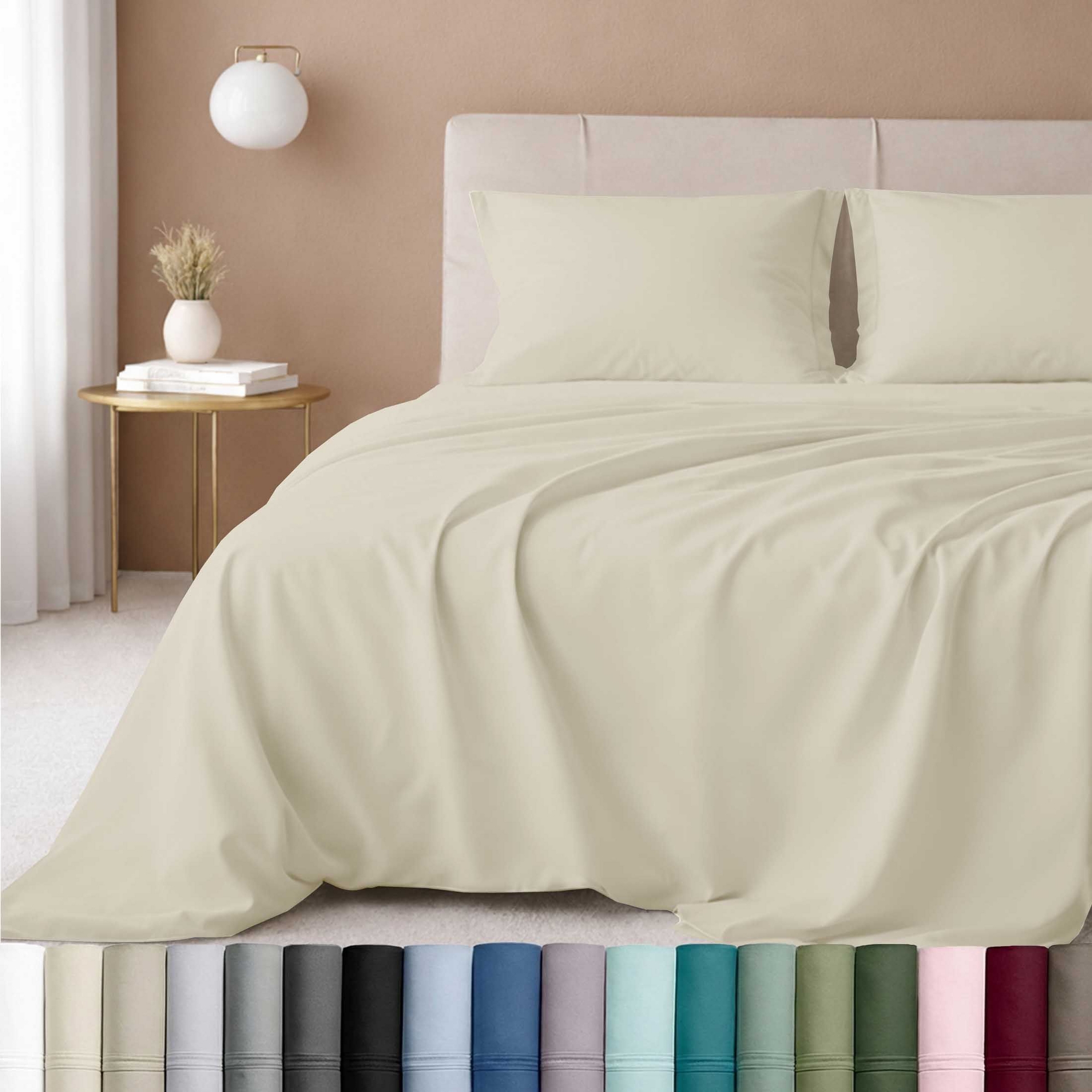 5-Star Bed Sheets Set - 600 Thread Count 100% Cotton Sateen, Soft & Crisp, Deep Pockets by California Design Den - Ivory (Warm Cream)