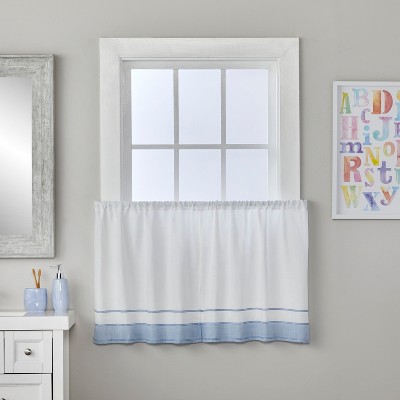 Lightweight Blue and White Polyester Rod Pocket Window Tiers