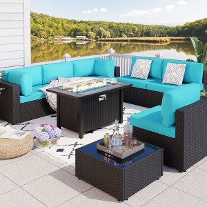 Celebalcony 8-Piece Black Frame Outdoor Patio Sectional Seating Group with Cushions - 1 of 4
