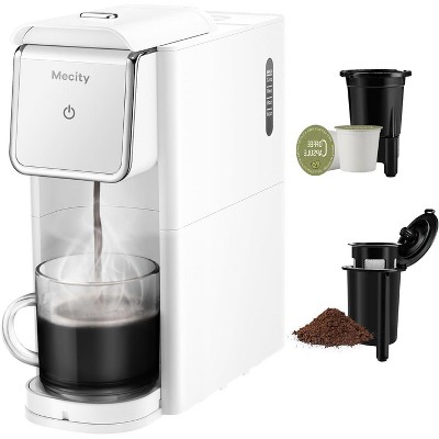 Mecity Mini Coffee Maker - K-Cup/Ground Coffee/Tea, Single Serve, Auto Shut-Off, White