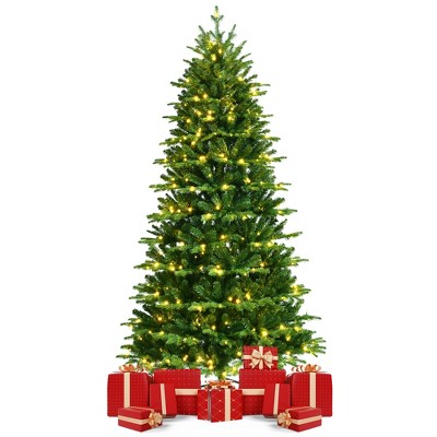 Costway 7FT Pre-Lit Hinged Christmas Tree 2458 PE & PVC Tips w/ 450 Lights & Foot Switch