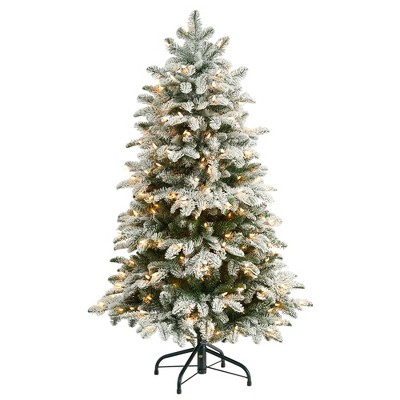 Nearly Natural 4-ft Flocked North Carolina Fir Christmas Tree with 250 Warm White Lights and 779 Bendable Branches