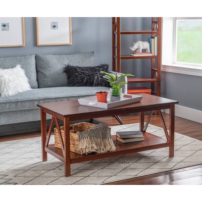 Antique Tobacco Triangular Wood Coffee Table with Storage