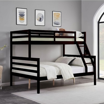 INFURNIC Beds Twin Over Full Bunk Bed with Guardrails Sturdy Wooden Frame and Ladder for Kids Teens, Black, 78.35"*59.06"*61.81"