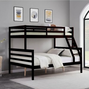 INFURNIC Beds Twin Over Full Bunk Bed with Guardrails Sturdy Wooden Frame and Ladder for Kids Teens, Black, 78.35"*59.06"*61.81" - 1 of 4